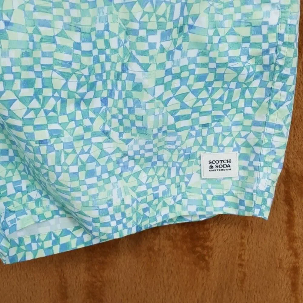 SCOTCH & SODA Swim Trunks Mens XXL Green Blue Geo Print Drawstring Shorts